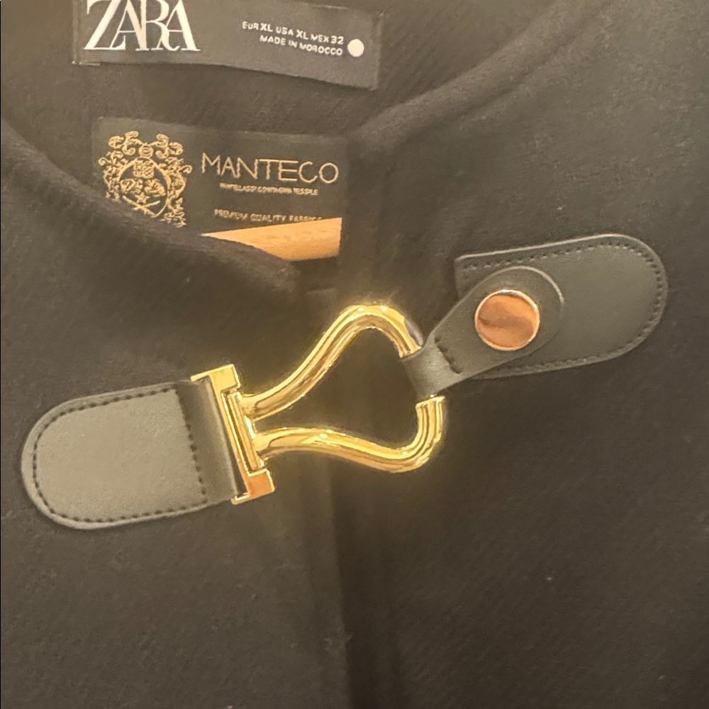 Zara Women's Black Cape Coat with Gold Accent - Picture 3 of 6
